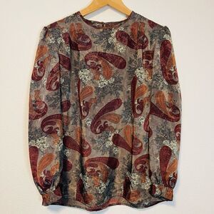 Vintage Martinique Paisley Floral Long Sleeve Blouse Size 14
